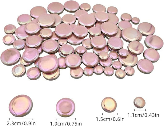 200g Iridescent Round Mosaic Tiles for Crafts Bulk, 11mm-23mm 4 Size Circular Mosaic Ceramic Pieces for Vases, Garden Decor, DIY Mosaic Making (Pink)