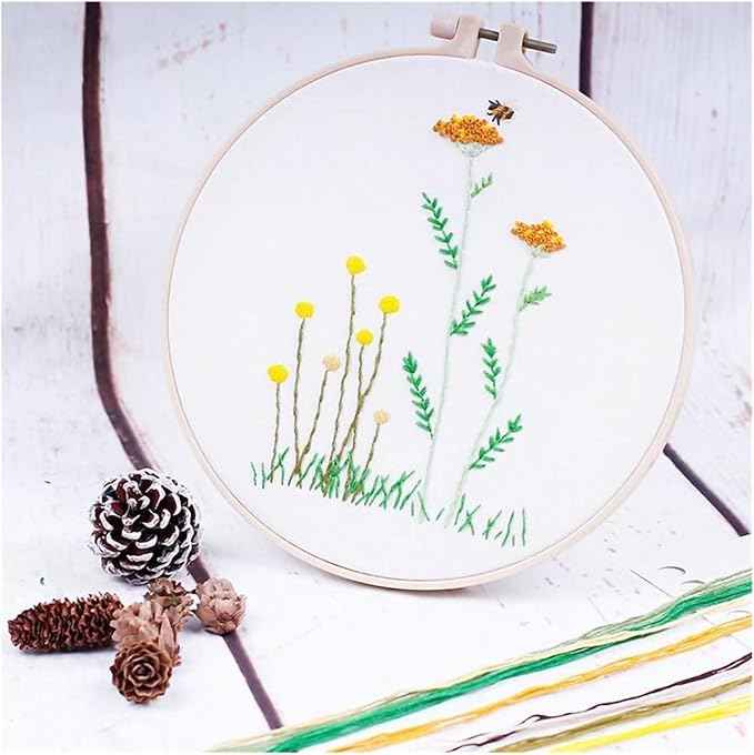 BlingBling5 Embroidery Kits for Adults Full Range of Starter Including Instructions Stamped Cloth with Pattern Hoop Color Threads and Tools Punch Needle Kit(Flowers 4)