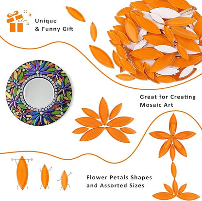 Youway Style Orange Leaf Mosaic Tiles for Crafts Bulk,200g Petal Mosaic Glass Pieces,Flower Glass Tiles for Christmas Mosaic Decorations,Garden Mosaic Supplies Kit