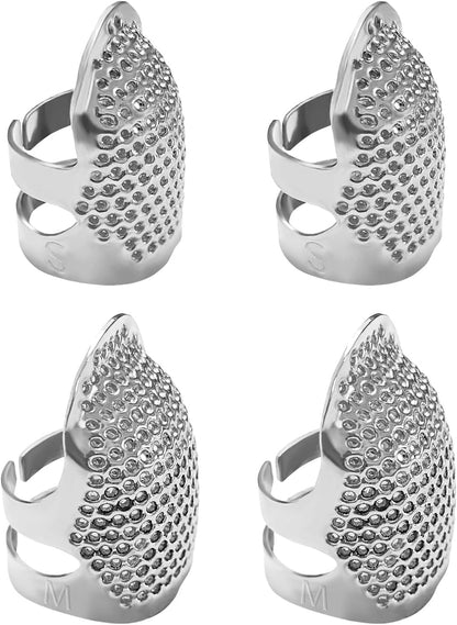 ZESION 4Pcs Sewing Thimbles, Adjustable Metal Thimbles for Hand Sewing Finger Protector, Quilting Craft Accessories for Knitting Needlework DIY Tools, Silver(2 Sizes, S/M)