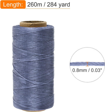 MECCANIXITY Waxed Thread,284 Yard 0.8mm 150D Flat Wax Thread Polyester Waxed String for Leather Sewing Hand Weaving Book Binding Home Decoration,Gray Blue