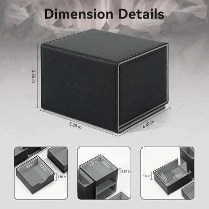 Dice Tray & Dice Tower Storage Box, 3 in 1 Dice Holder Case (Dice Rolling Tray, Dice Rolling Tower, Dice Storage Drawers), Leather Magnetic Closure DND Accessories Gifts for RPG MTG, Black/Grey