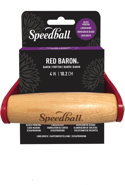 Speedball Red Baron Baren - 4 Inch Hand Printing Tool with Wooden Handle - Smooth Plastic Surface for Block Printing & Printmaking