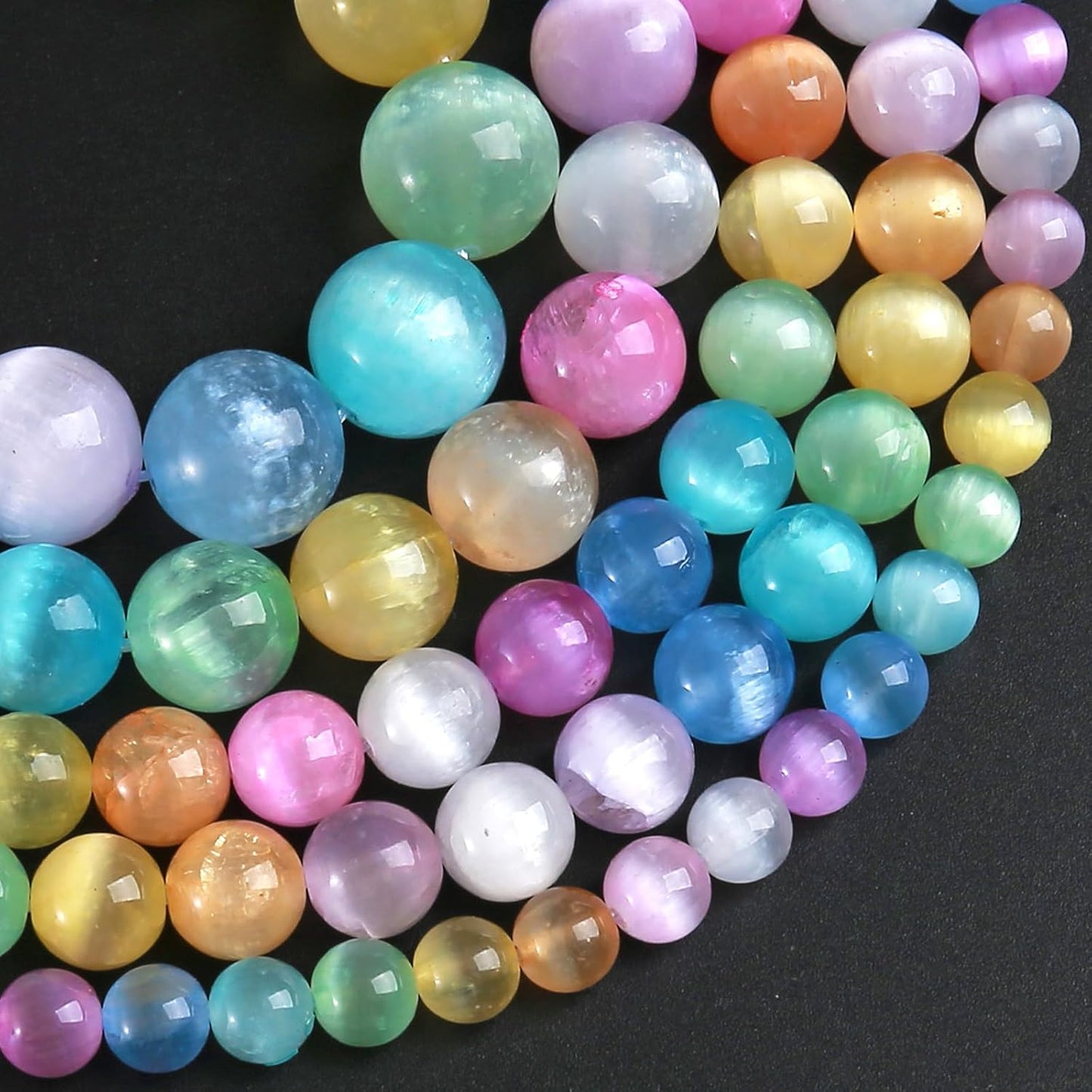 4MM 180pcs Mixed Color Selenite Gypsum Beads Natural Stone Round Loose Beads for Jewelry Making DIY Bracelet Necklace 2 Strands 32"