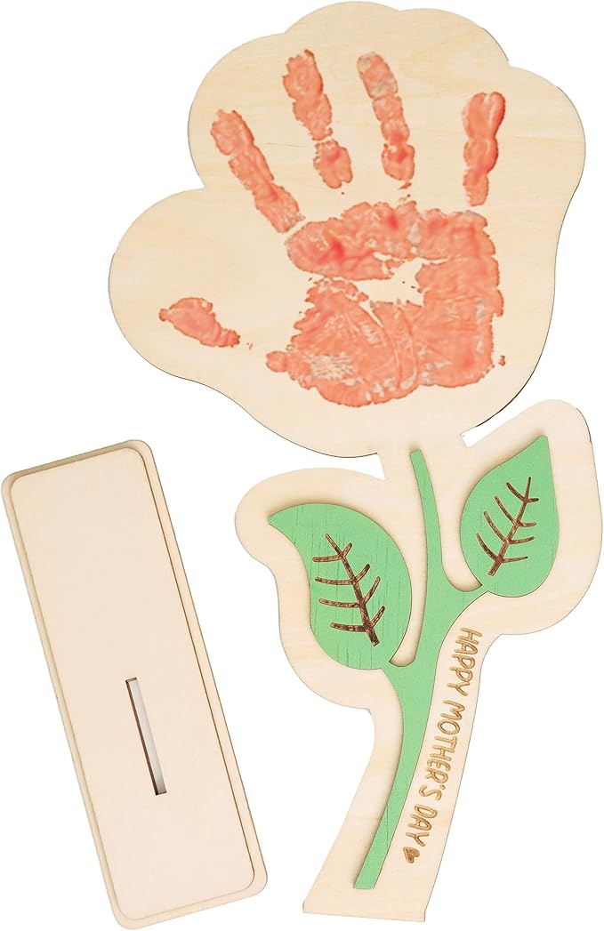 Happy DIY Keepsake Plaque, Mother Day Decorations, Best mom Ever Gifts, DIY from Kids, Gifts for mom Birthday Decor, Wooden Flower Handprint Sign Family Craft Keepsake