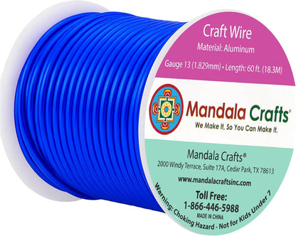 Mandala Crafts 13 Gauge Anodized Aluminum Craft Wire for Jewelry Making - 60 FT Colored Flexible True Blue Wire - Bendable for Bonsai Armature Crafting Sculpting - Crafty Corner