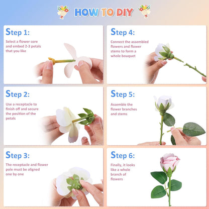 kenvc DIY Flower Bouquets Toys, Fabric Flower Market Toy is for Kids Best Gifts for Girls Boys Ages 5 6 7 8 9 10 to Craft Your Own Master Piece of Color Changing Flowers Kit