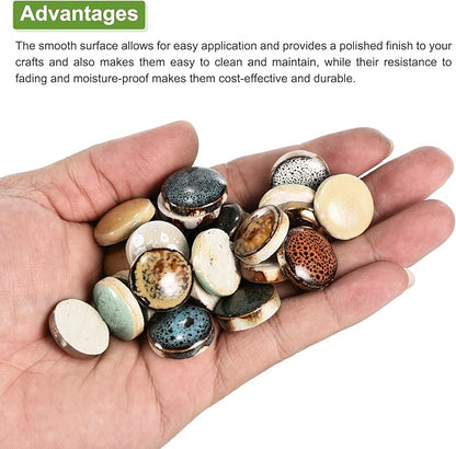 MECCANIXITY 100g Ceramic Mosaic Tiles for Crafts Bulk, Small Round Multicolor Ceramic Tiles for Mosaic Kits Garden Stepping Stone Cup Mat