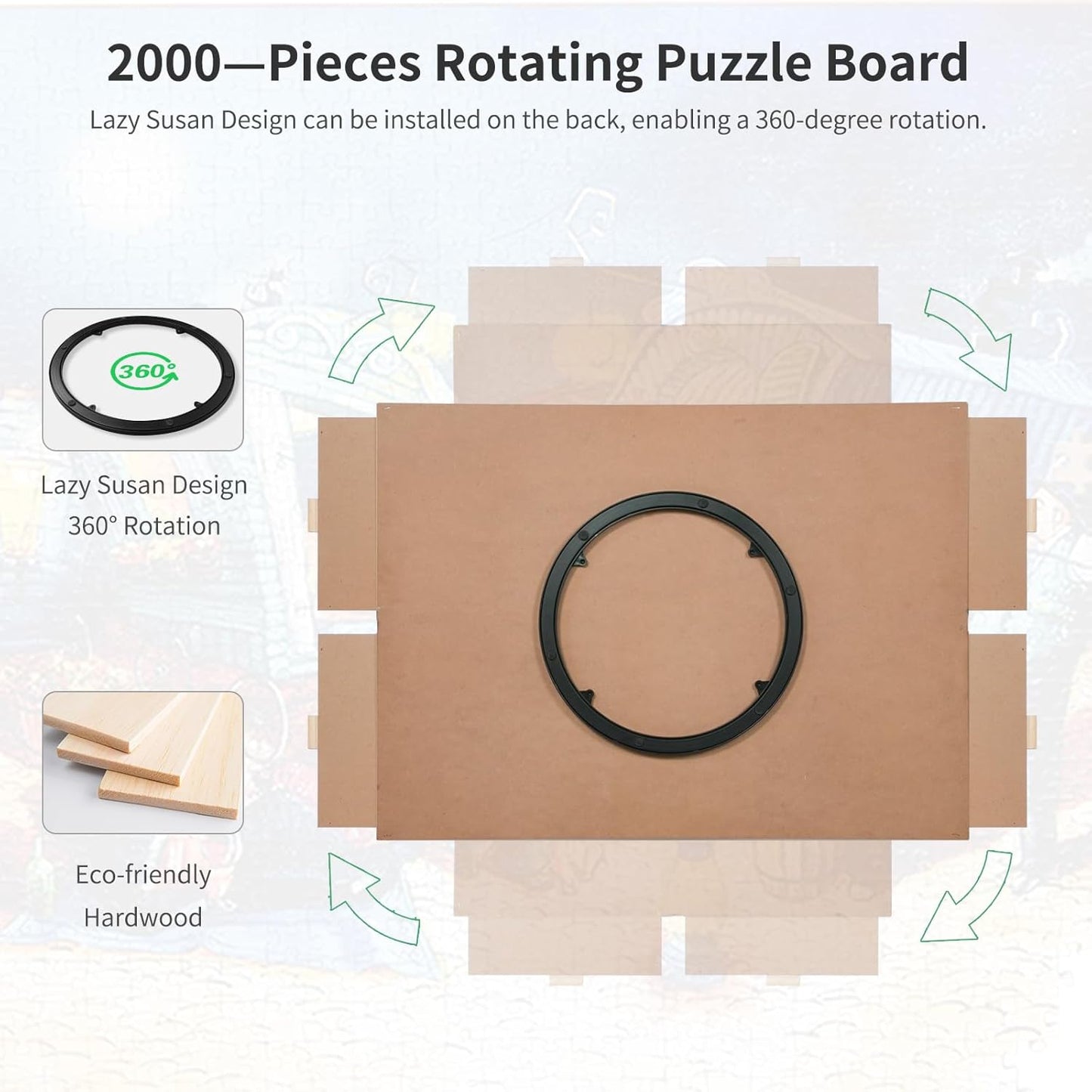 2000 Pieces Rotating Puzzle Board with 4 Drawers,40.16"x28.5" Portable Wooden Jigsaw Puzzle Table with Lazy Susan Spinning Cover for Adults