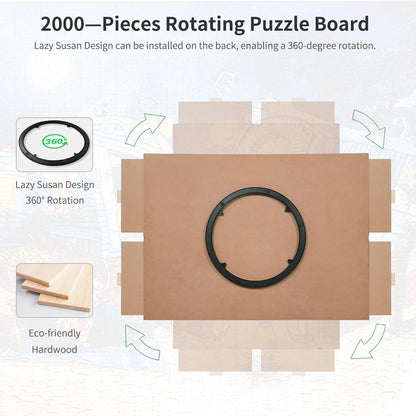 2000 Pieces Rotating Puzzle Board with 4 Drawers,40.16"x28.5" Portable Wooden Jigsaw Puzzle Table with Lazy Susan Spinning Cover for Adults