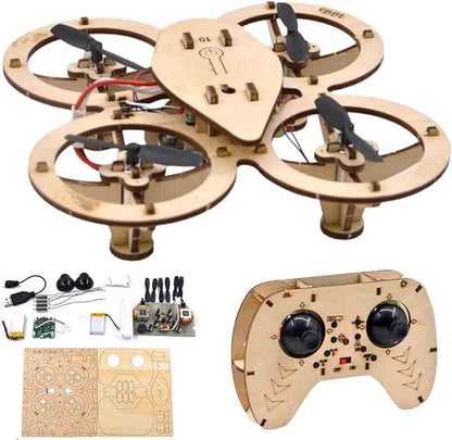 DIY Wooden Building Blocks Flying,DIY Wooden Drone Model Assembled Kit,Remote Control Aircraft Training Mini Creative Quadcopter,Creative Aircraft Models for Kids and Adults