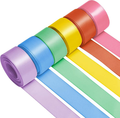 1 Inch Rainbow Satin Ribbons for Crafts, 6 Rolls Single-Faced Rainbow Assorted Ribbons for Gift Wrapping Flower Bouquet Wedding Invitations Bridal Shower Hair Bows Garland Party Decor - Crafty Corner