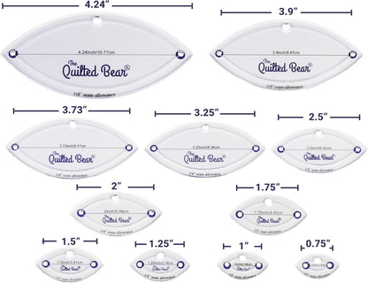 The Quilted Bear Leaf Quilting Templates – 8 Clear Non-Slip Acrylic Quilt Templates for Precise Fabric Cutting & Stress-Free Machine Quilting - Ideal for Quilt & Sewing Supplies (¾–3")