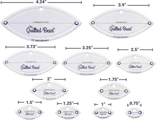 The Quilted Bear Leaf Quilting Templates – 8 Clear Non-Slip Acrylic Quilt Templates for Precise Fabric Cutting & Stress-Free Machine Quilting - Ideal for Quilt & Sewing Supplies (¾–3")