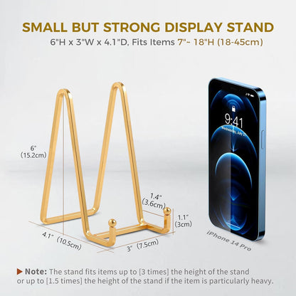 Plate Holder Easel Display Stand - 6 inch Metal Plate Stands for Display - Tabletop Picture Stand - Gold Iron Easels for Display Pictures | Photo Frames | Book | Decorative Plates | Plaque - 2 Pack