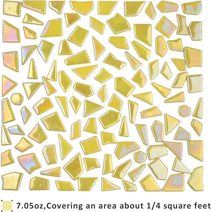 Youway Style Iridescent Glass Mosaic Tiles for Crafts Bulk,200g Yellow Broken Mosaic Glass Pieces for Garden Crafts Kits,DIY Mosaic Art Decor