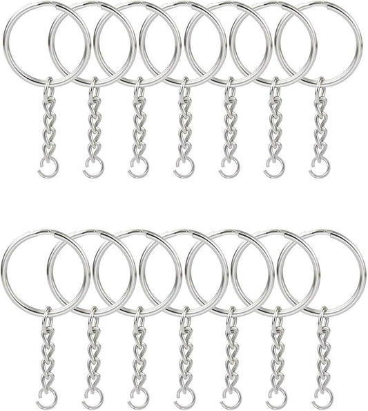 KINGFOREST 50-Piece Split Key Ring Kit with Chains & Jump Rings - 1 Inch Silver Nickel Bulk Jewelry Making Supplies for DIY Keychains, Charms, Crafts