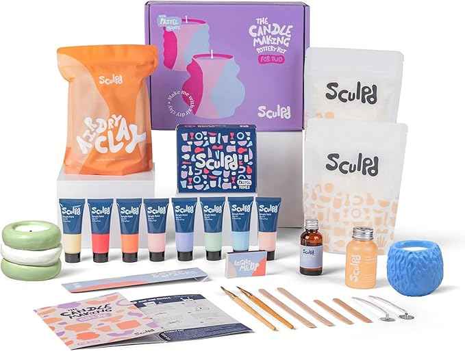 Sculpd - The Original Candle Making & Pottery Kit - Complete 2 Person Art Set: Includes Air Dry Clay, Soy Wax, Fragrance & Tools - DIY Arts Crafts Gift for Adults, Teens, Men & Women (Peony Rose)