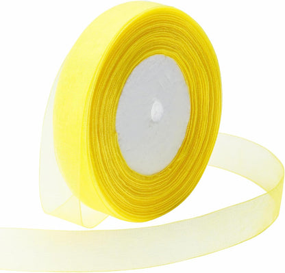 Ribbon for Gift Wrapping 3/4 inch Yellow Sheer Organza Ribbon for Flower Bouquet Tulle Thin Chiffon Ribbons for Wedding Invitations Christmas Halloween Presents Decorations Crafts 50 Yards - Crafty Corner