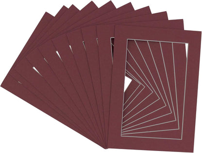 Pack of TEN 8.5x11 Mats Bevel Cut for 7x9 Photos - Acid Free Maroon Red Precut Matboards For Pictures, Photos, Framing - 4-ply Thickness