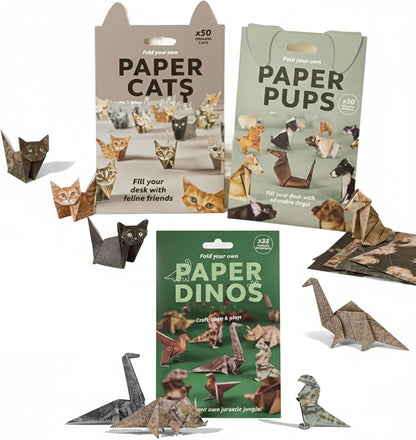 DIY Paper Cats Origami Kit - 50/30 Sheets DIY Paper Origami to Fold Your Own Cute Cat/Dog/Dino Figures - Perfect Desk Origami Cats Decoration & Creative Gift for Kids, Adults & Cat Lovers (Set of 3) - Crafty Corner