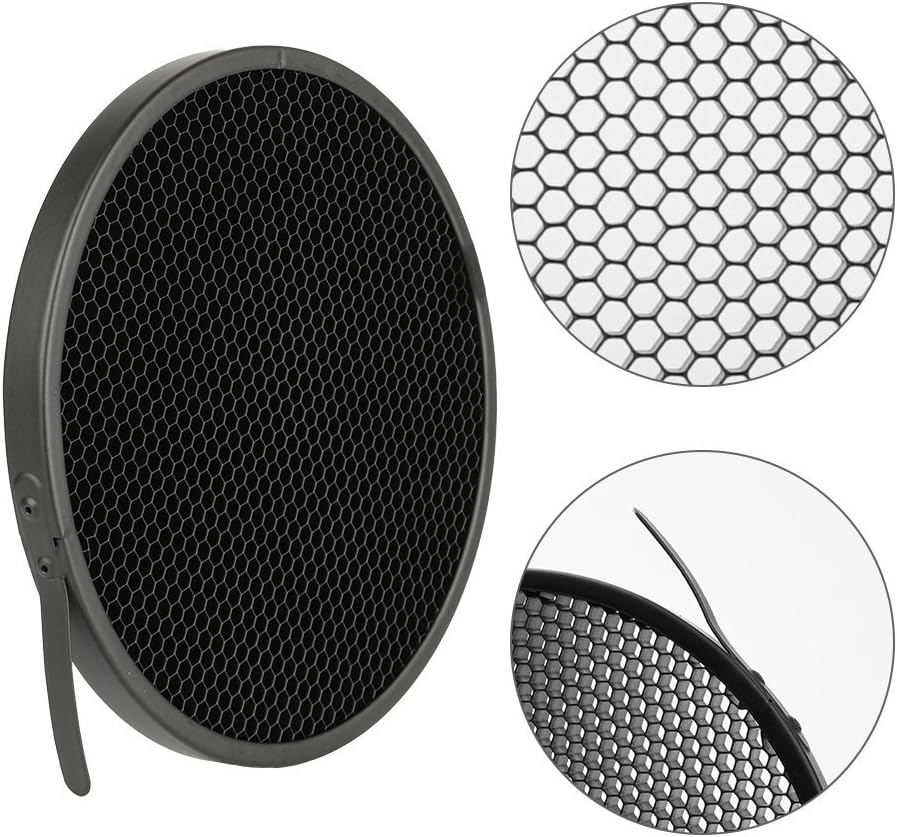 7" Standard Reflector Lamp Shade Dish Diffuser with 20° /40°/ 60° Honeycomb Grid White Soft Cloth for Bowens Mount Studio Strobe Flash Light Speedlite
