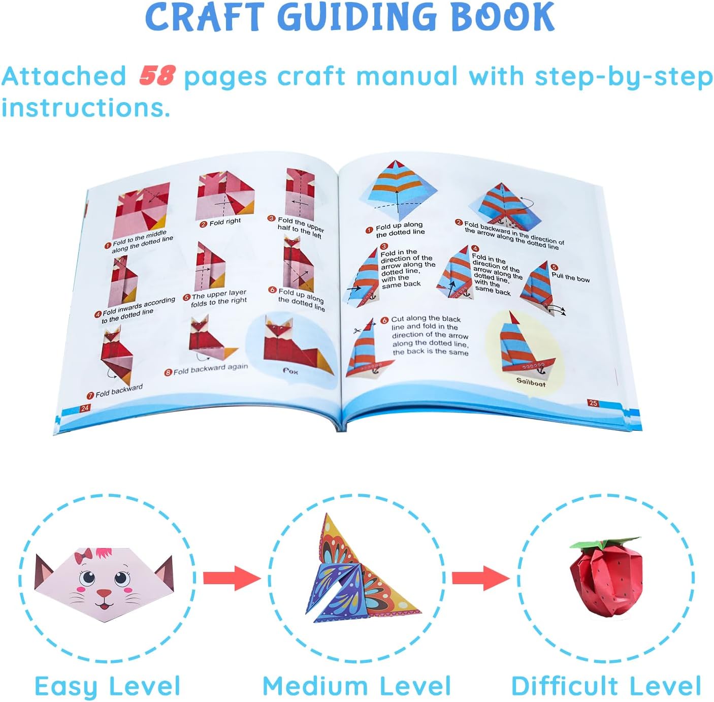 Origami Kit for Kids Ages 5-16, 108 Sheets with 54 Patterns & Instruction Book | Origami Paper Kit for Beginners & Advanced | Arts & Crafts Toys for Girls & Boys Ages 8-12 | Birthday & Christmas Gifts - Crafty Corner
