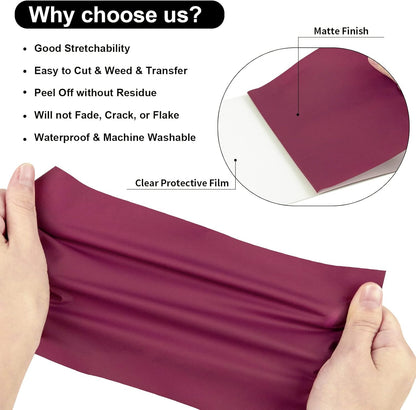 VINYL FROG Heat Transfer Vinyl Roll HTV Vinyl - 12" x12ft Maroon Iron on Vinyl for T-Shirts, Heat Press Vinyl for DIY Craft Designs (Maroon)