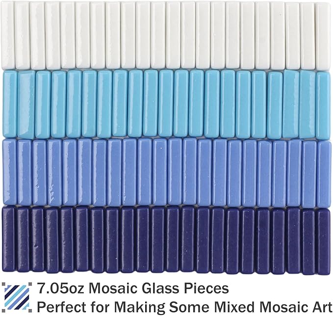 Youway Style Mosaic Tiles for Crafts Bulk, 200g Blue Colors Glass Pieces, Strips Shapes for DIY Crafts Art, Mosaic Supplies and Projects (Multi-Blue)