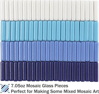 Youway Style Mosaic Tiles for Crafts Bulk, 200g Blue Colors Glass Pieces, Strips Shapes for DIY Crafts Art, Mosaic Supplies and Projects (Multi-Blue)