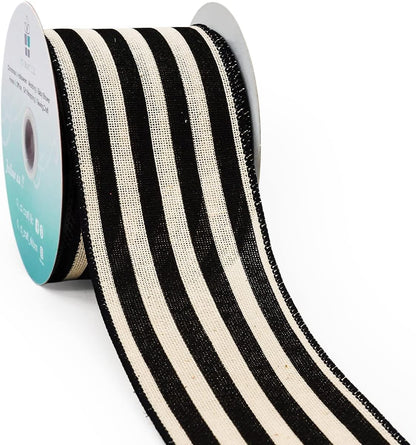 CT CRAFT LLC Striped Canvas Cotton Ribbon 2.5" x 10 Yards Ivory/Black Stripes for Thanksgiving Christmas Home Décor Gift Wrapping Outdoor Tree Topper Bow Wreath - Crafty Corner