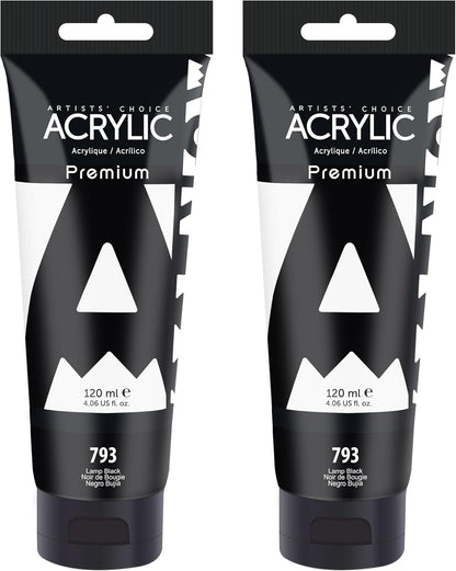 AUREUO Black Acrylic Paint Set, 4 Fl Oz / 120ml 2 Lamp Black Tubes, Rich Pigment Art Craft Paints for Canvas, Rocks, Wood, Ceramic, Fabric - Art Supplies for Beginners, Professionals, Artists