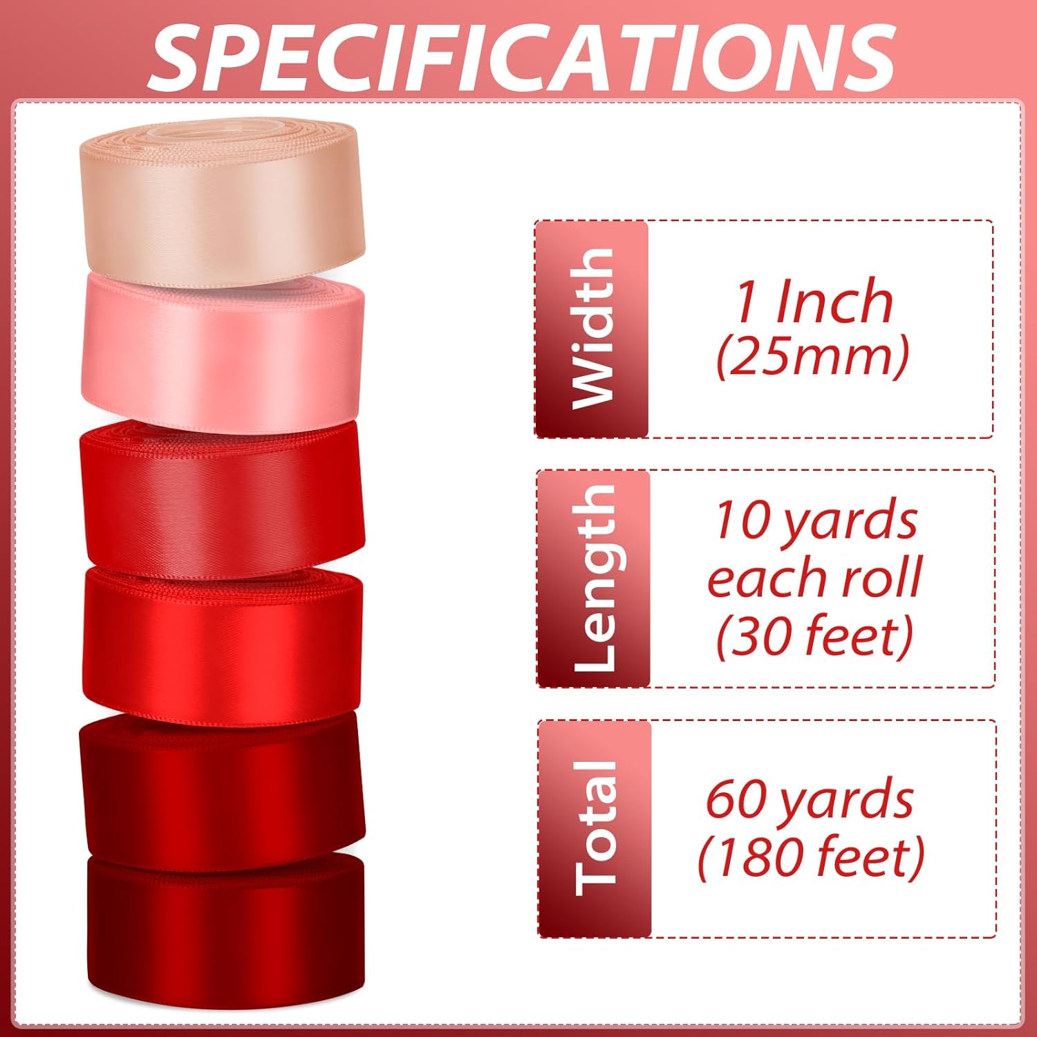 1 Inch Red Satin Ribbons for Crafts, 6 Rolls Single-Faced Red Assorted Ribbons for Gift Wrapping Flower Bouquet Wedding Invitations Bridal Shower Hair Bows Garland Party Decor - Crafty Corner