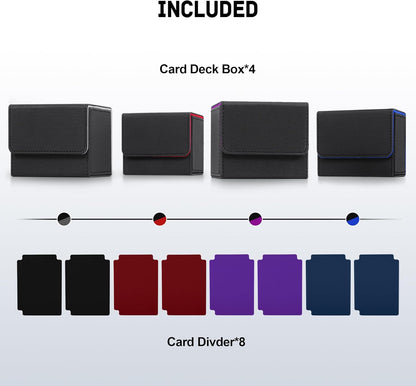 ZLCA Card Deck Box for Trading Cards, MTG Commander Deck Box Holds 120+ Single Sleeved, Leather Magnetic Card Storage Case Fits for TCG CCG Magic(Black Set)