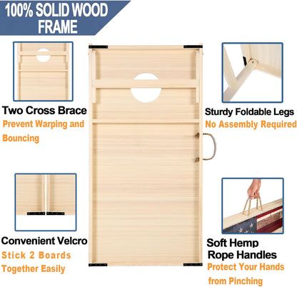 Solid Wood Vintage Cornhole Game Set, Two 4'x2'Cornhole Boards, 8 Cornhole Bags for Indoor and Outdoor Toss Games Competitions, Tournaments