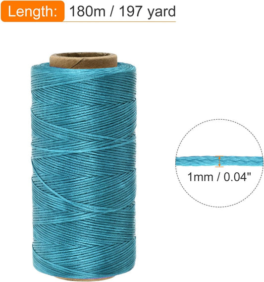 MECCANIXITY Waxed Thread,197 Yard 1mm 210D Flat Wax Thread Polyester Waxed String for Leather Sewing Hand Weaving Book Binding Home Decoration,Sky Blue