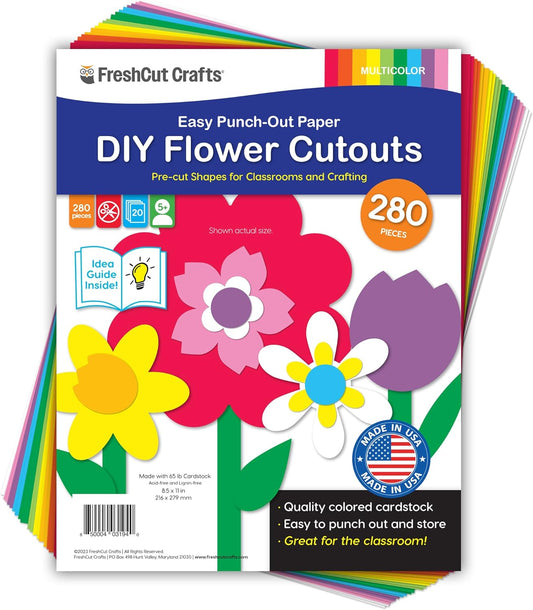 FreshCut Crafts: 280 Pieces of DIY Flower Cutouts with IDEA Guide - 2-Sided Punch Out Tulips, Daisies, Daffodils, Flowers Ideal for Spring Craft Projects, and Mother's Day DIY Gift Craft - Crafty Corner