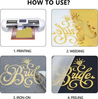 guangyintong Glitter Gold Heat Transfer Vinyl HTV Rolls, 12" x 8ft Iron on Vinyl for T-Shirts Glitter Gold HTV Vinyl for All Cutter Machines Easy to Cut & Weed for Heat Vinyl Design