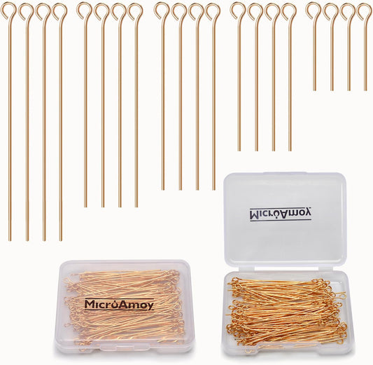 100pcs 18K Gold Filled Eye Pins Non Tarnish Craft Earring Bracelet Jewelry Making Accessories Supplies (70mm (2.75in), Gold-Eye Pin) - Crafty Corner
