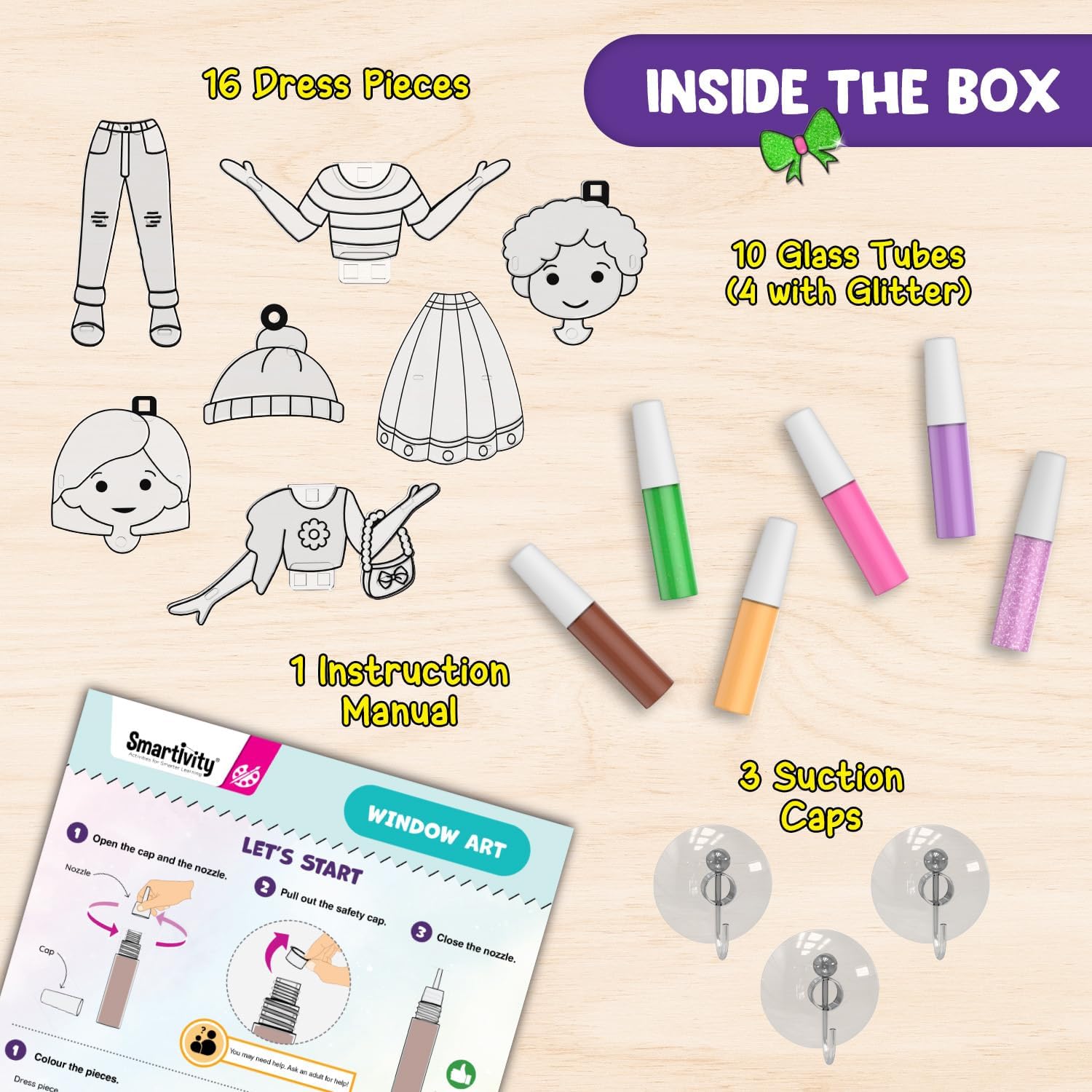 SmartCraft Window Art Fashion Kit with 225 Unique Combinations for Girls 5 to 10 Years Old | Glass Painting Kit | Birthday Gift for 5, 6, 7, 8, 9, 10 | Sun Catcher Art & Craft Activity Kit - Crafty Corner