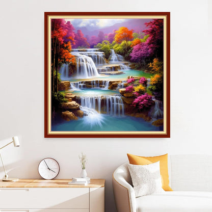 Disxvivy Cross Stitch Stamped Full Embroidery Kits DIY 11CT Cotton Thread Printed DIY Needlepoint Kits Craft Needlework Set Cross-Stitch Stamped Sets-Vernal Fall 18x18 inch