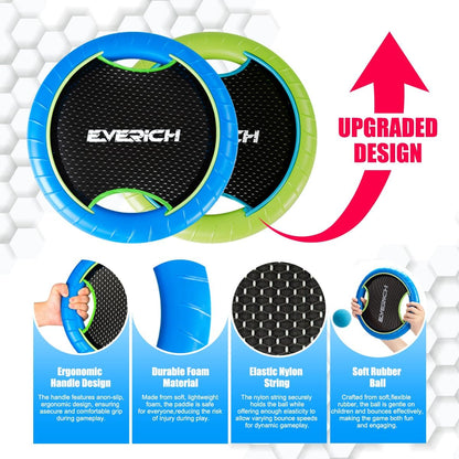 EVERICH TOY Trampoline Paddle Ball Set with 2 Bouncy Paddles & 4 Balls - Soft Foam Design for Kids Play Indoor Outdoor Beach Backyard Lawn - Great Gift Idea for Boys & Girls