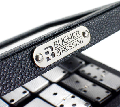 Bucher&Rossini Metal Surface Dominoes Set Double 6 - Classic Black Domino's Game Set with Silver Metal Surface for Adults and Kids Ideal Gift for Domino Players or Family Game Night