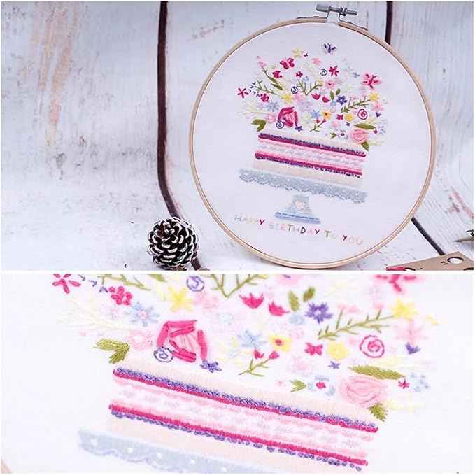 Act Iron Embroidery Starter Kit Full Range of Starter Including Instructions Stamped Cloth with Pattern Hoop Color Threads and Tools Crafts for Adults(Flowers 3)
