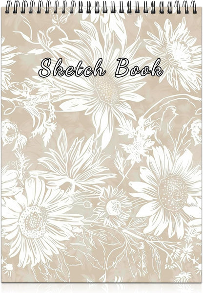 Cabreche Cute Sketchbook Top Spiral Bound Sketch Pad, 9 x 12 inch,100GSM Thick Paper,50 Sheets 100 Pages,Art Sketch Book Artistic Writing Drawing Paper for Girls Women Beginners-Golden Sunflower