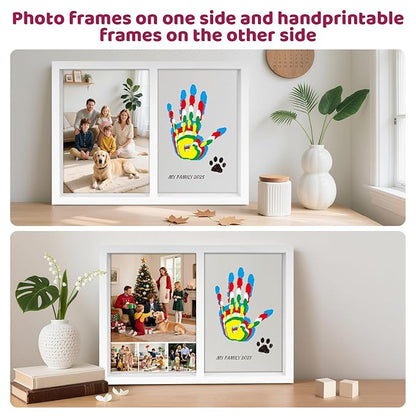 Family Handprint Kit, DIY Baby Hand and Footprint Handmade Keepsake Wooden Frame with 6 Non-Toxic Baby-Safe Paint, Family Gifts Ideas Gift for New Parents, Grandparents, Father's Day, Mother's Day