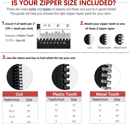 Zipper Repair Kit (188 Pcs) - Universal Fixer for Luggage, Backpacks, Jackets, Coats & Boots Includes #3#5#8#10 Sliders, Zipper Pull Replacement, Stops & Repair Tool（Non-YKK Compatible）