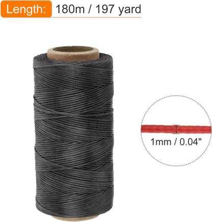 MECCANIXITY Waxed Thread,197 Yard 1mm 210D Flat Wax Thread Polyester Waxed String for Leather Sewing Hand Weaving Book Binding Home Decoration,Black