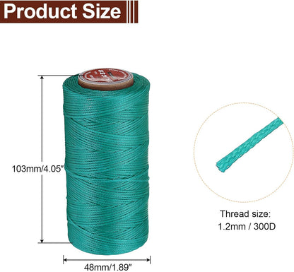 uxcell Flat Leather Sewing Waxed Thread, 140m / 153 Yards Polyester Wax String, 300D Wax Stitching Cord for Leather Crafts, Bookbinding, Bracelets Braided, Peacock Green