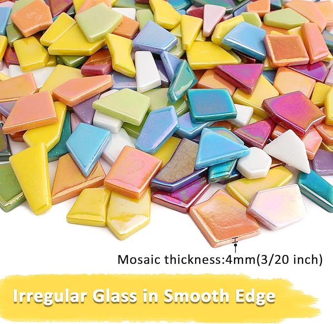 Youway Style Iridescent Glass Mosaic Tiles for Crafts Bulk,454g Broken Mosaic Glass Pieces for Garden Crafts Kits,DIY Mosaic Art Decor